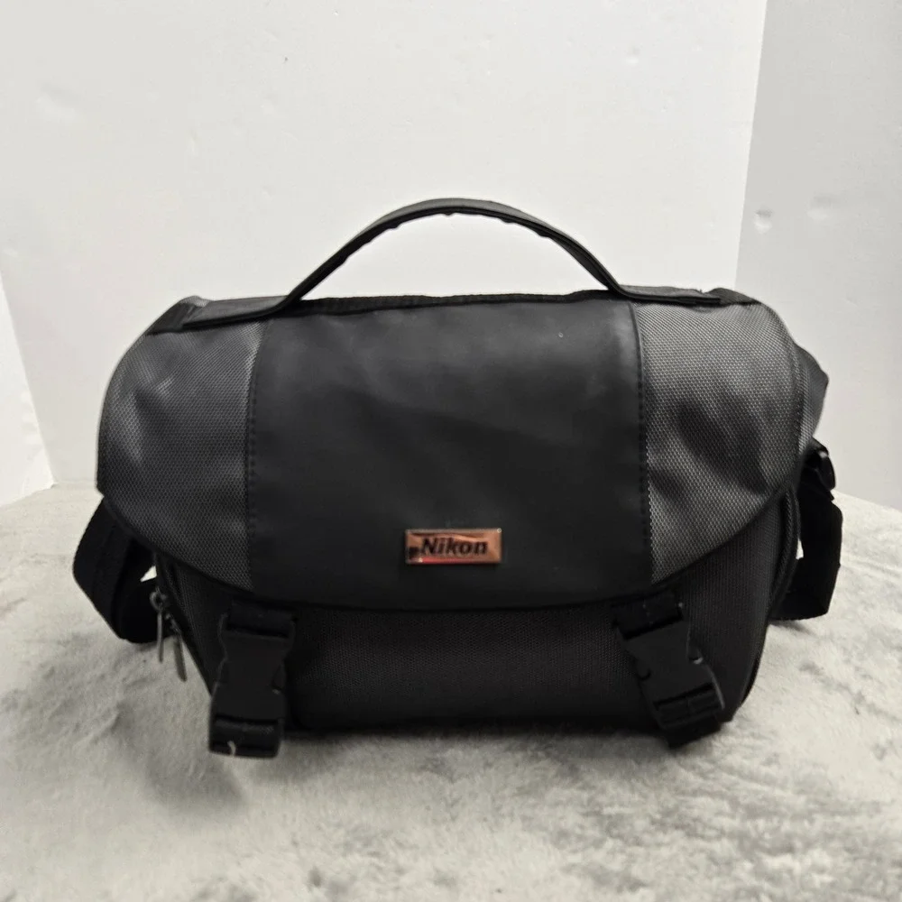 Nikon Camera Messenger Bag Black Grey Padded DSLR Gadget Bag Shoulder Strap